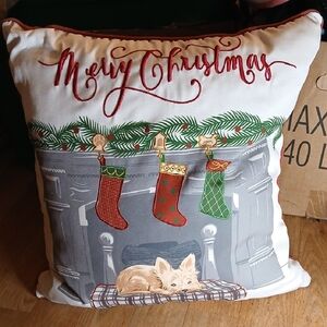 Humane Society Large Christmas Puppy And Stockings Pillow 17x17